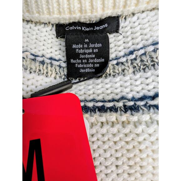Calvin Klein Jeans Tan Blue Striped Knit Sweater Medium NWT - Picture 9 of 9